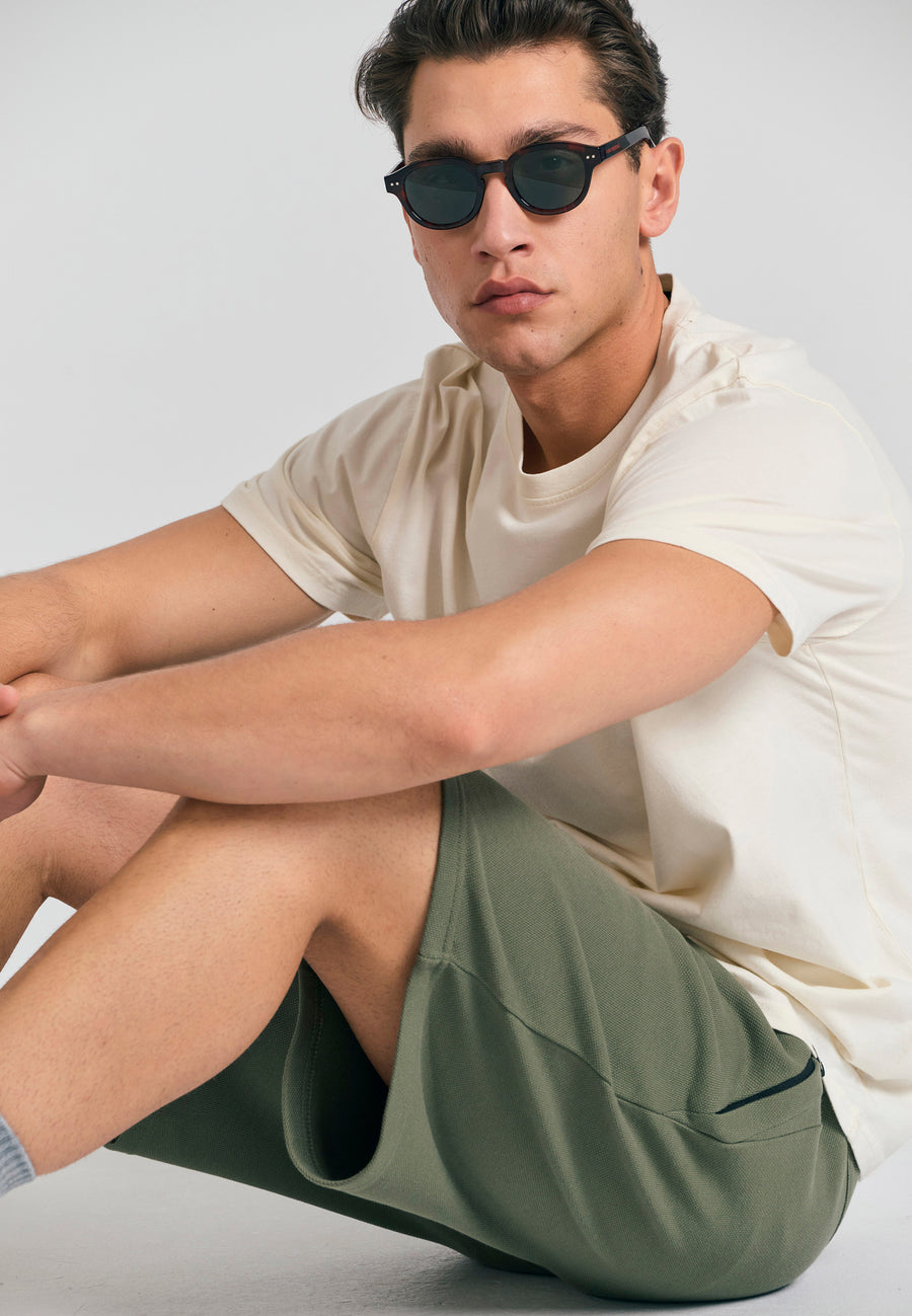 Pantaloni scurți joggers lejeri din material pique - Kaki