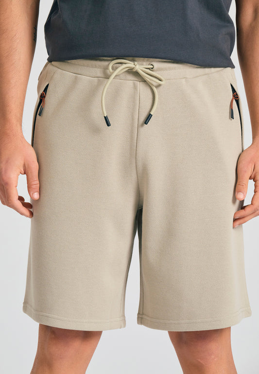 Relaxed fit joggers shorts in pique fabric - Stone
