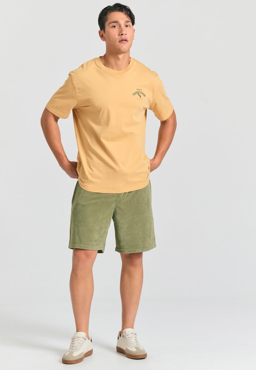 Pantaloni scurți jogger slim fit, croială conică, din material terry - Verde vânătoresc