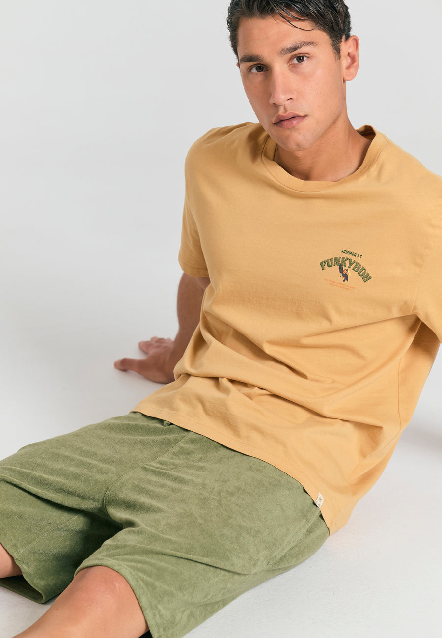 Pantaloni scurți jogger slim fit, croială conică, din material terry - Verde vânătoresc