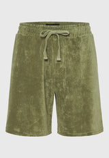Pantaloni scurți jogger slim fit, croială conică, din material terry - Verde vânătoresc