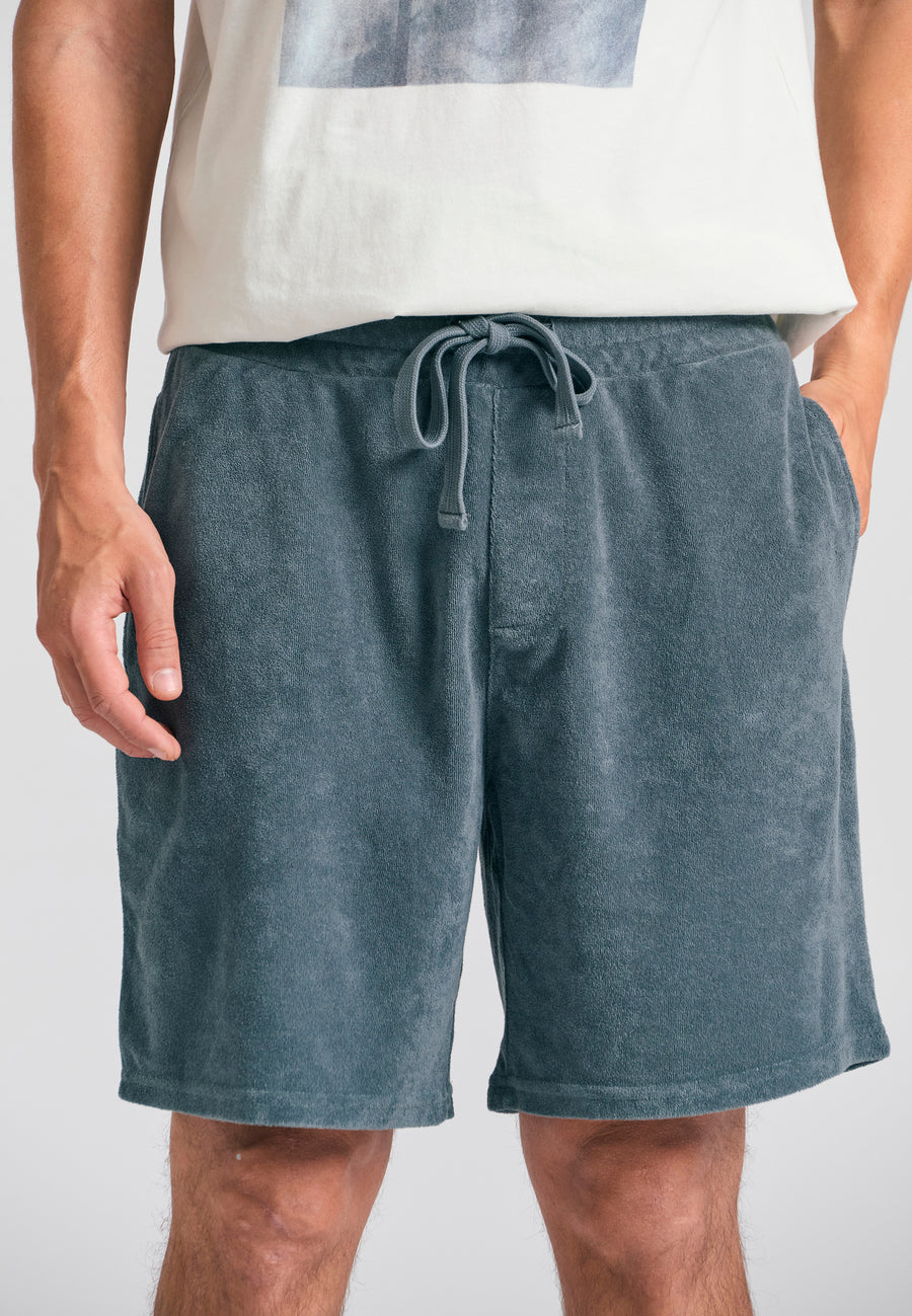 Pantaloni scurți jogger slim fit, croială conică, din material terry - Gri oțel