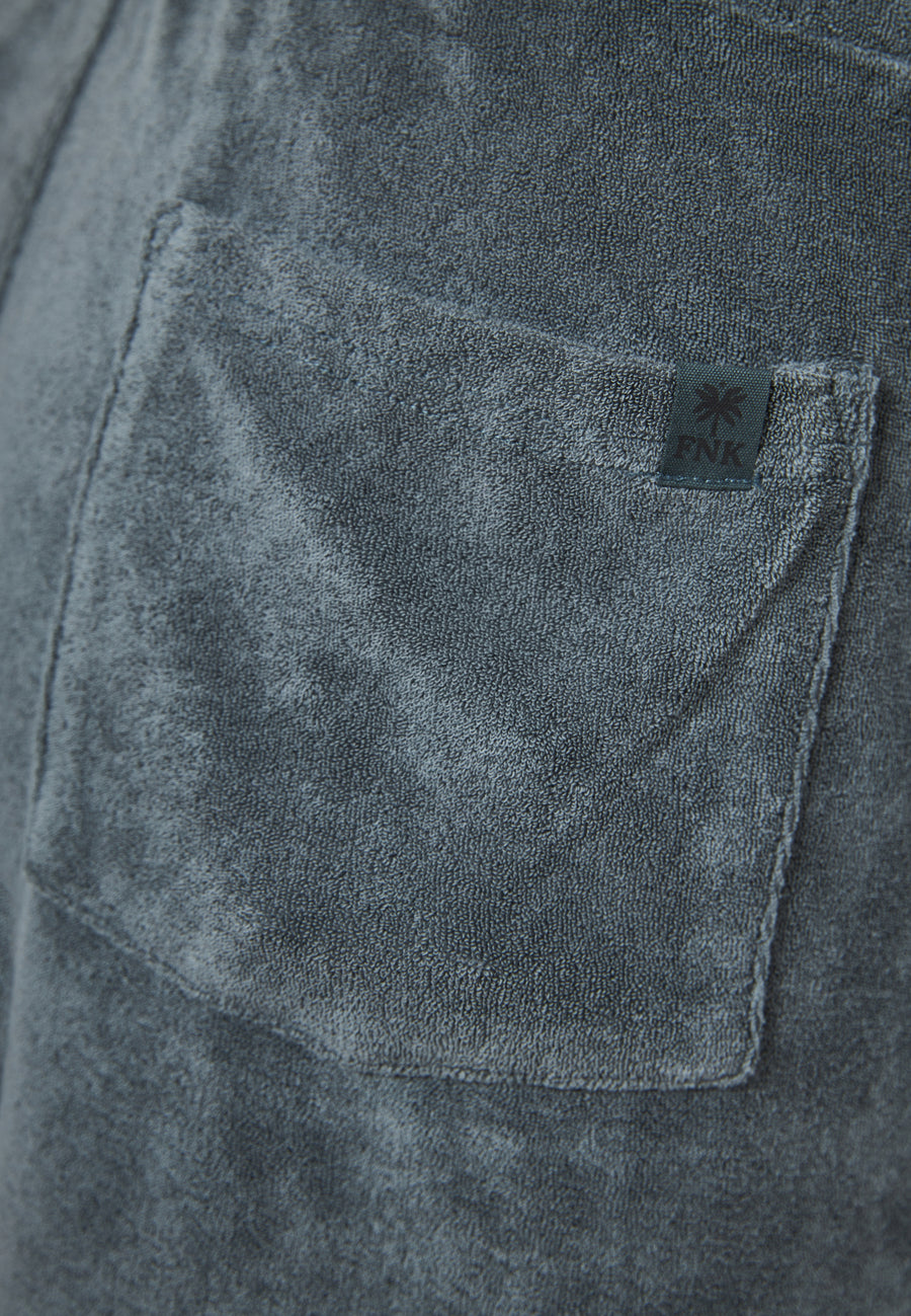 Pantaloni scurți jogger slim fit, croială conică, din material terry - Gri oțel