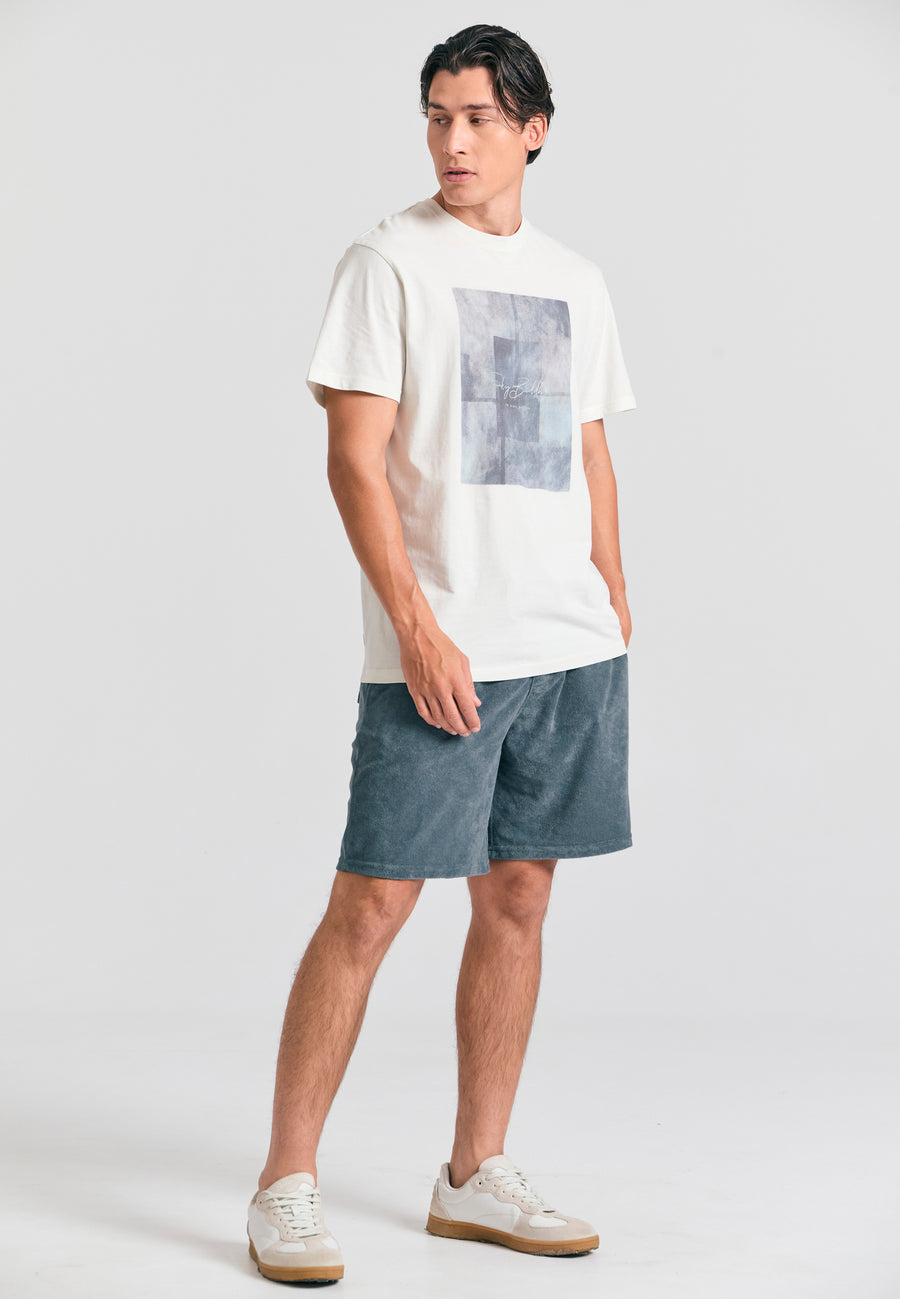 Pantaloni scurți jogger slim fit, croială conică, din material terry - Gri oțel