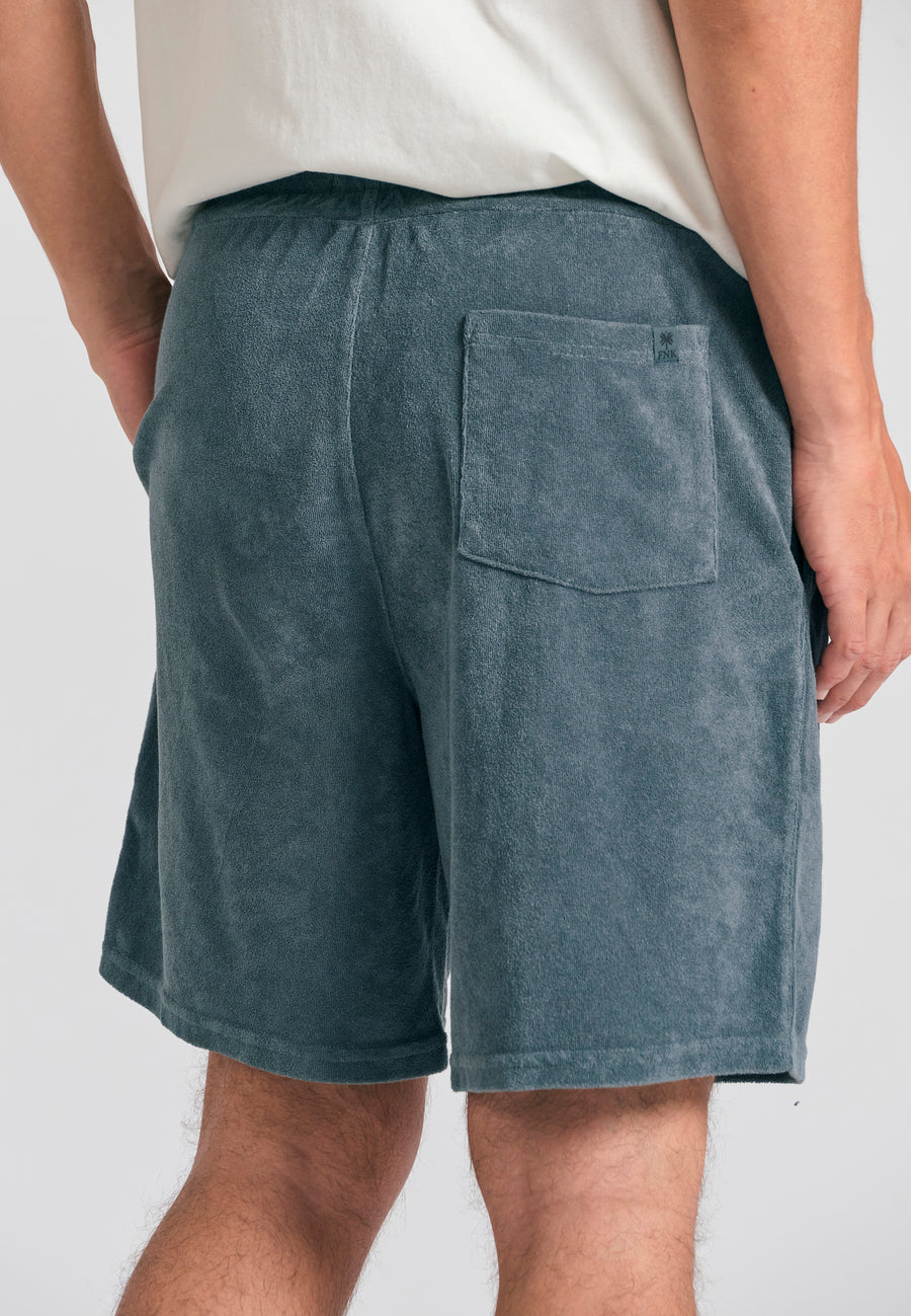 Pantaloni scurți jogger slim fit, croială conică, din material terry - Gri oțel