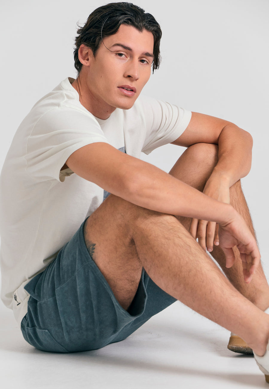 Pantaloni scurți jogger slim fit, croială conică, din material terry - Gri oțel