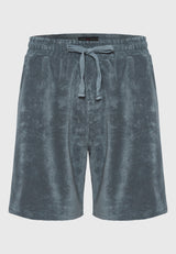 Pantaloni scurți jogger slim fit, croială conică, din material terry - Gri oțel
