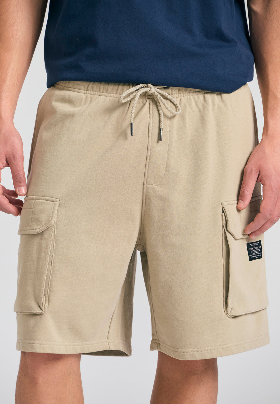 Loose tapered fit men's cargo joggers - Stone
