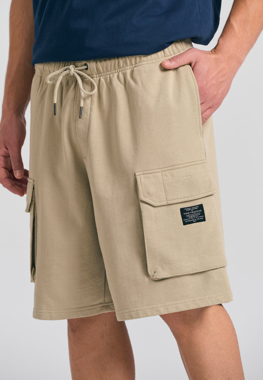 Loose tapered fit men's cargo joggers - Stone