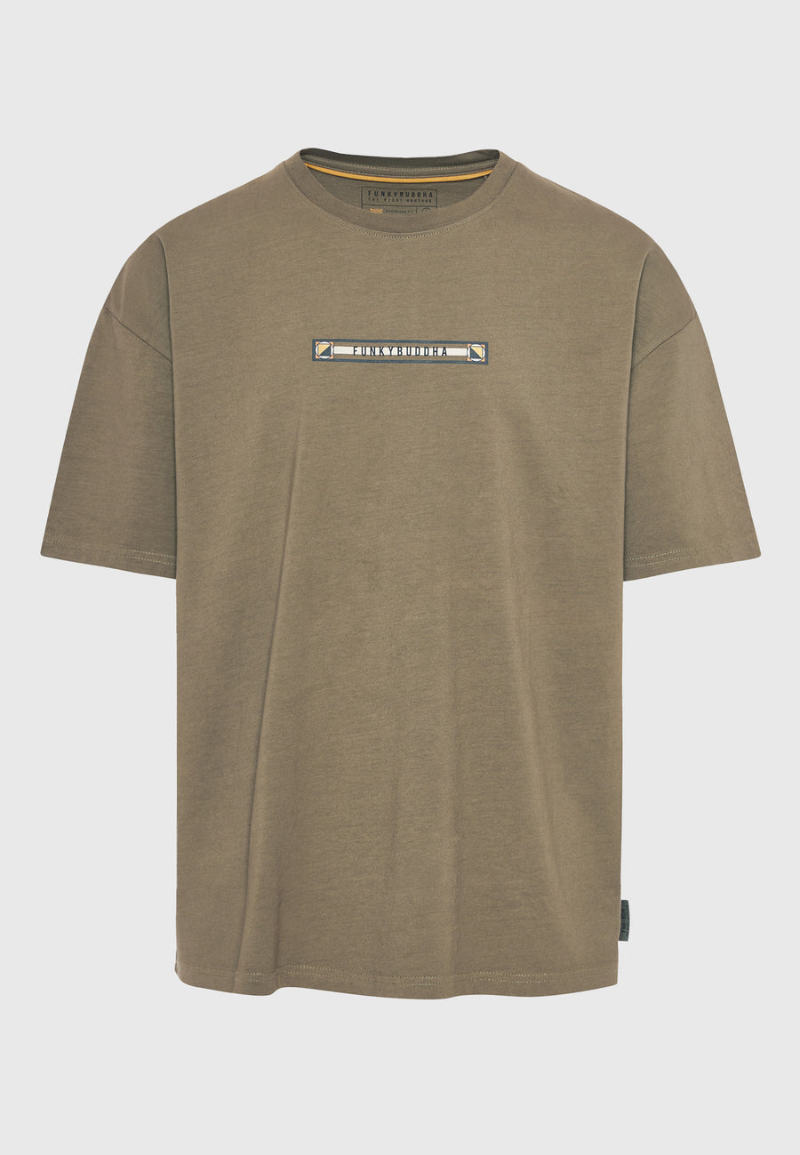 Oversized garment dyed t-shirt with retro frame print - Oregano