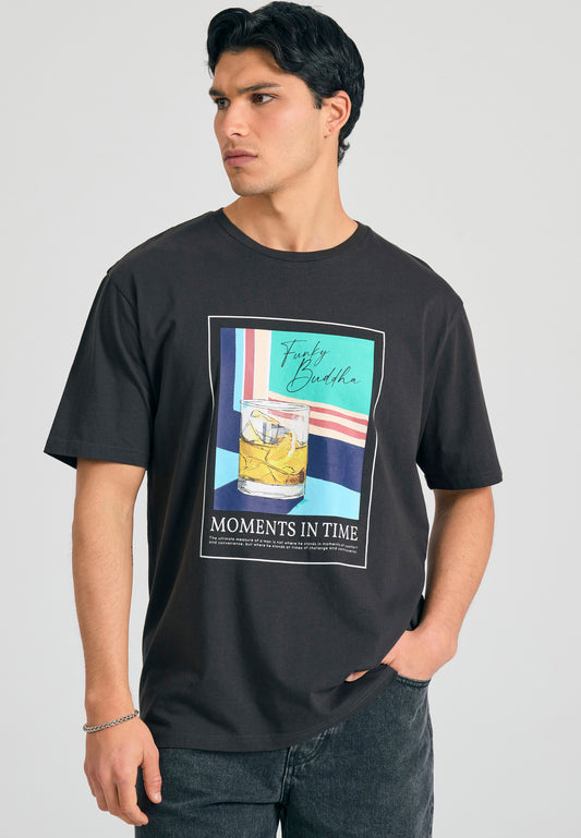 Tricou cu croială lejeră și imprimeu fotografic - Antracit