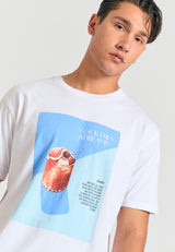 Tricou cu croială lejeră și imprimeu fotografic - Alb