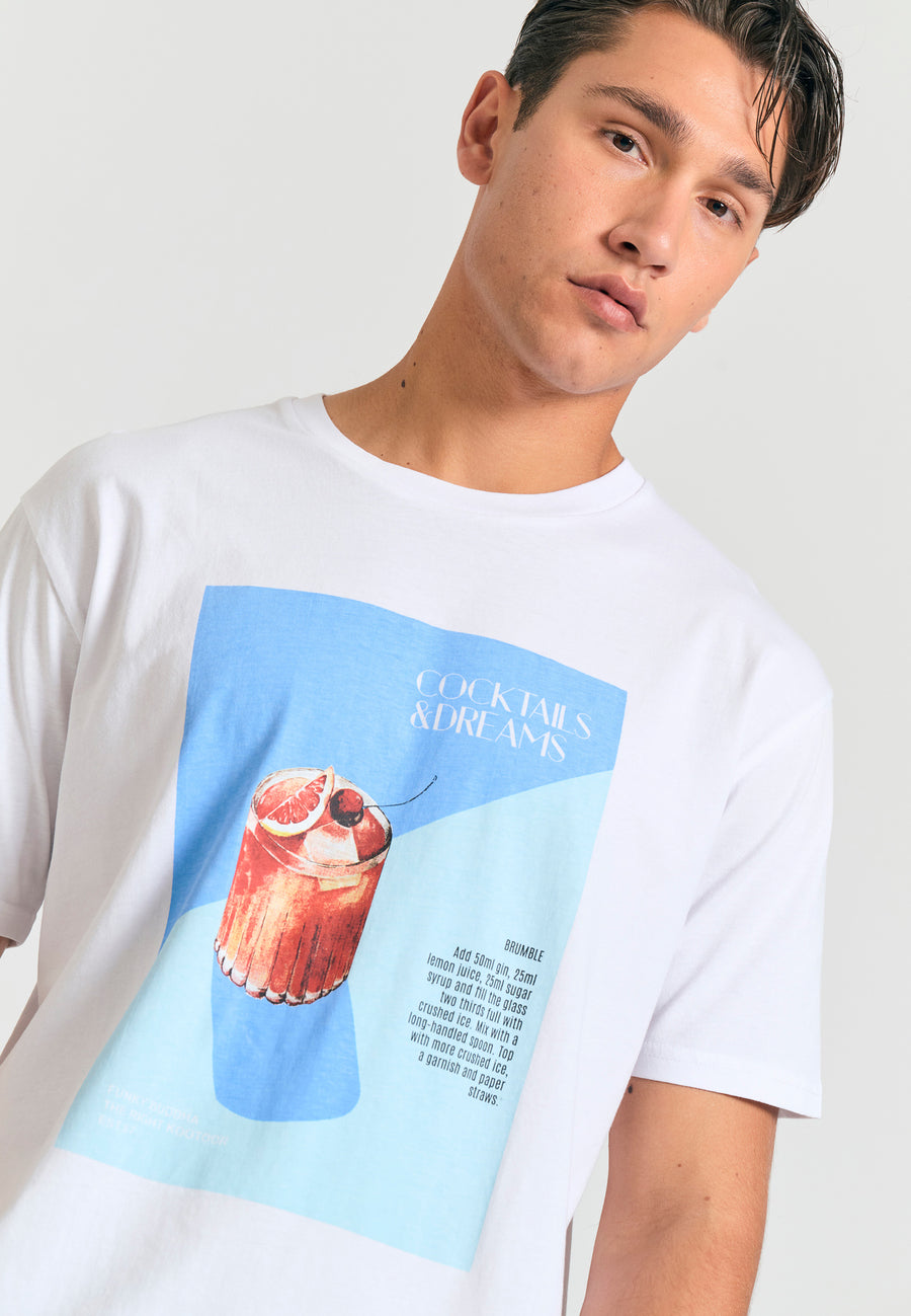 Tricou cu croială lejeră și imprimeu fotografic - Alb
