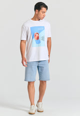 Tricou cu croială lejeră și imprimeu fotografic - Alb