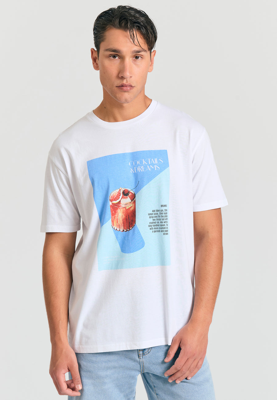Tricou cu croială lejeră și imprimeu fotografic - Alb
