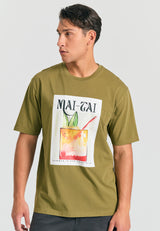Tricou cu croială lejeră și imprimeu fotografic - Olive