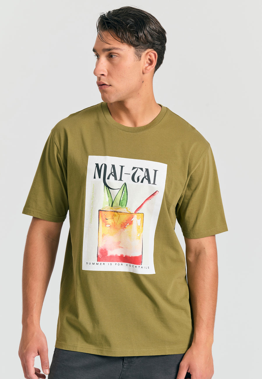 Tricou cu croială lejeră și imprimeu fotografic - Olive