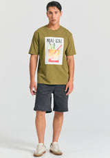 Tricou cu croială lejeră și imprimeu fotografic - Olive