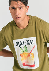 Tricou cu croială lejeră și imprimeu fotografic - Olive