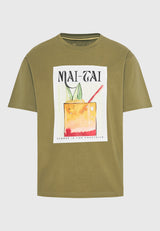 Tricou cu croială lejeră și imprimeu fotografic - Olive