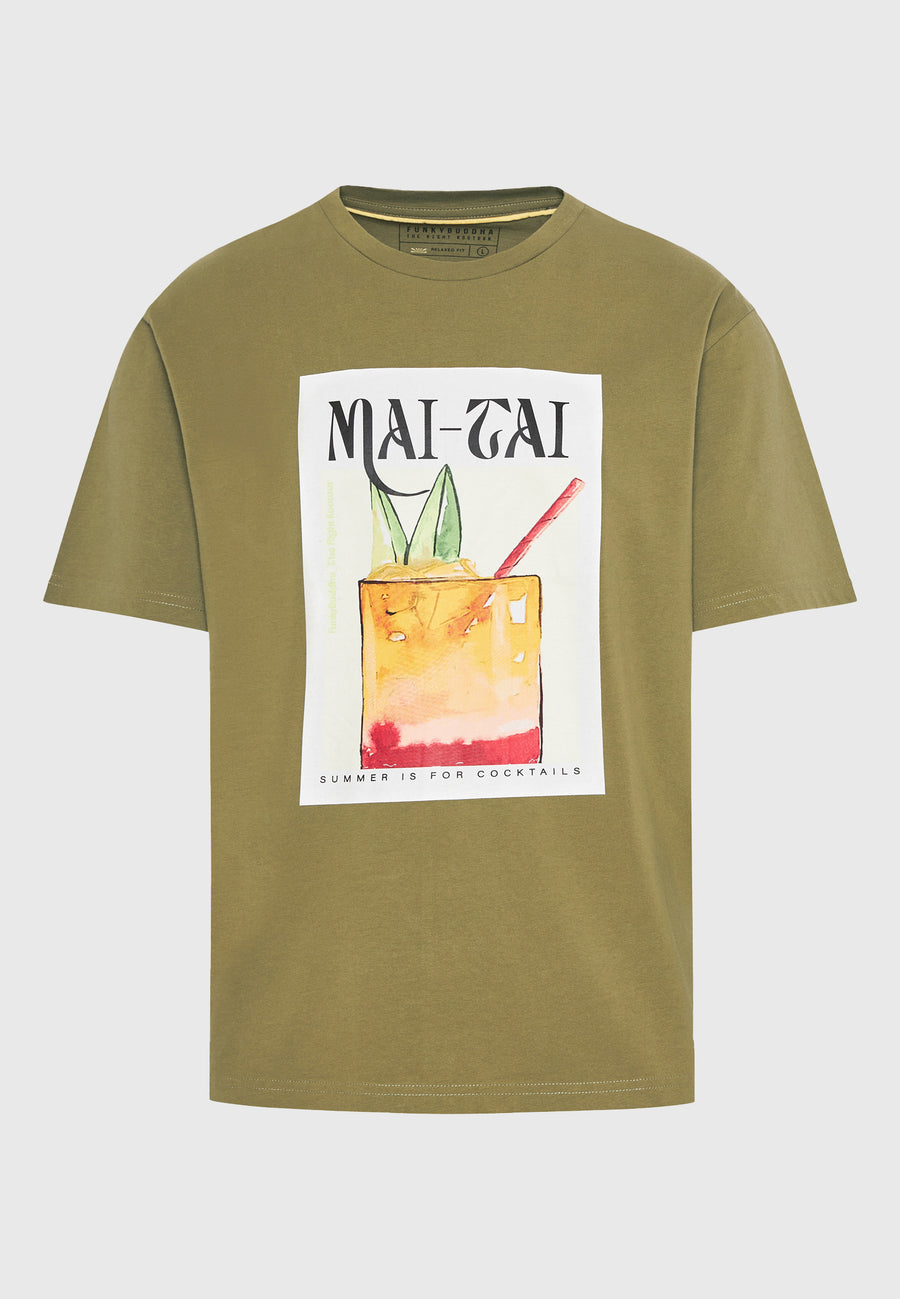 Tricou cu croială lejeră și imprimeu fotografic - Olive