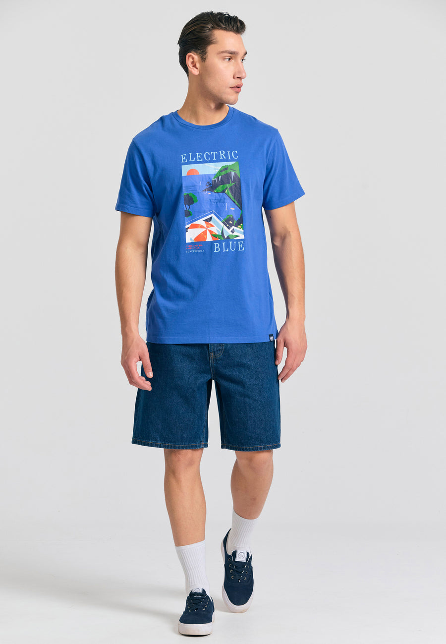 Tricou bărbătesc cu imprimeu fotografic - Indigo electric