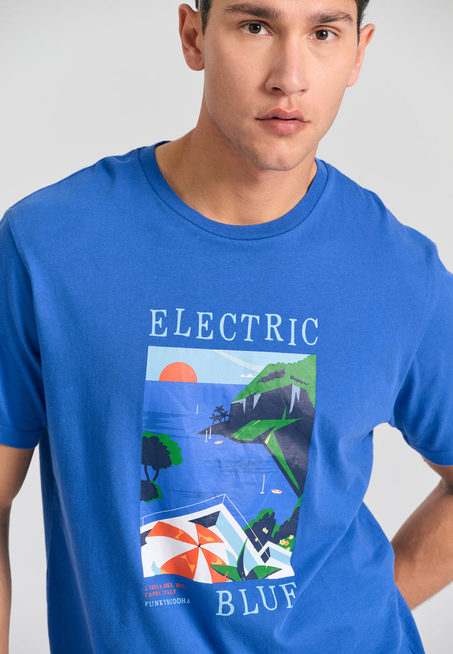 Tricou bărbătesc cu imprimeu fotografic - Indigo electric