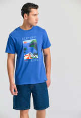 Tricou bărbătesc cu imprimeu fotografic - Indigo electric