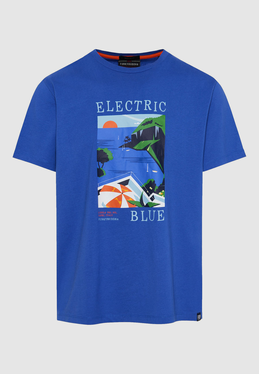 Tricou bărbătesc cu imprimeu fotografic - Indigo electric
