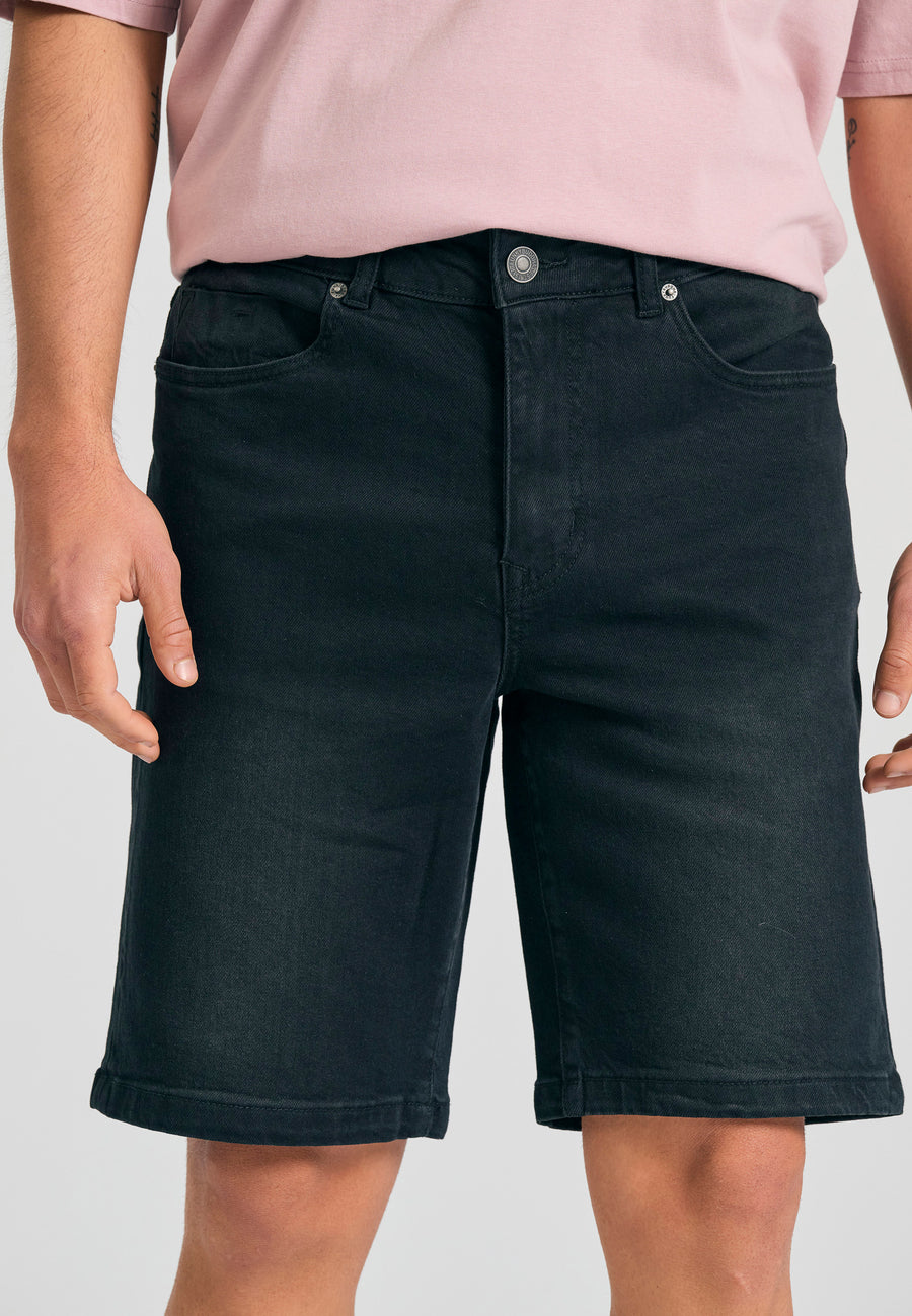 Pantaloni scurți din denim pentru bărbați cu efecte spălate - Negru
