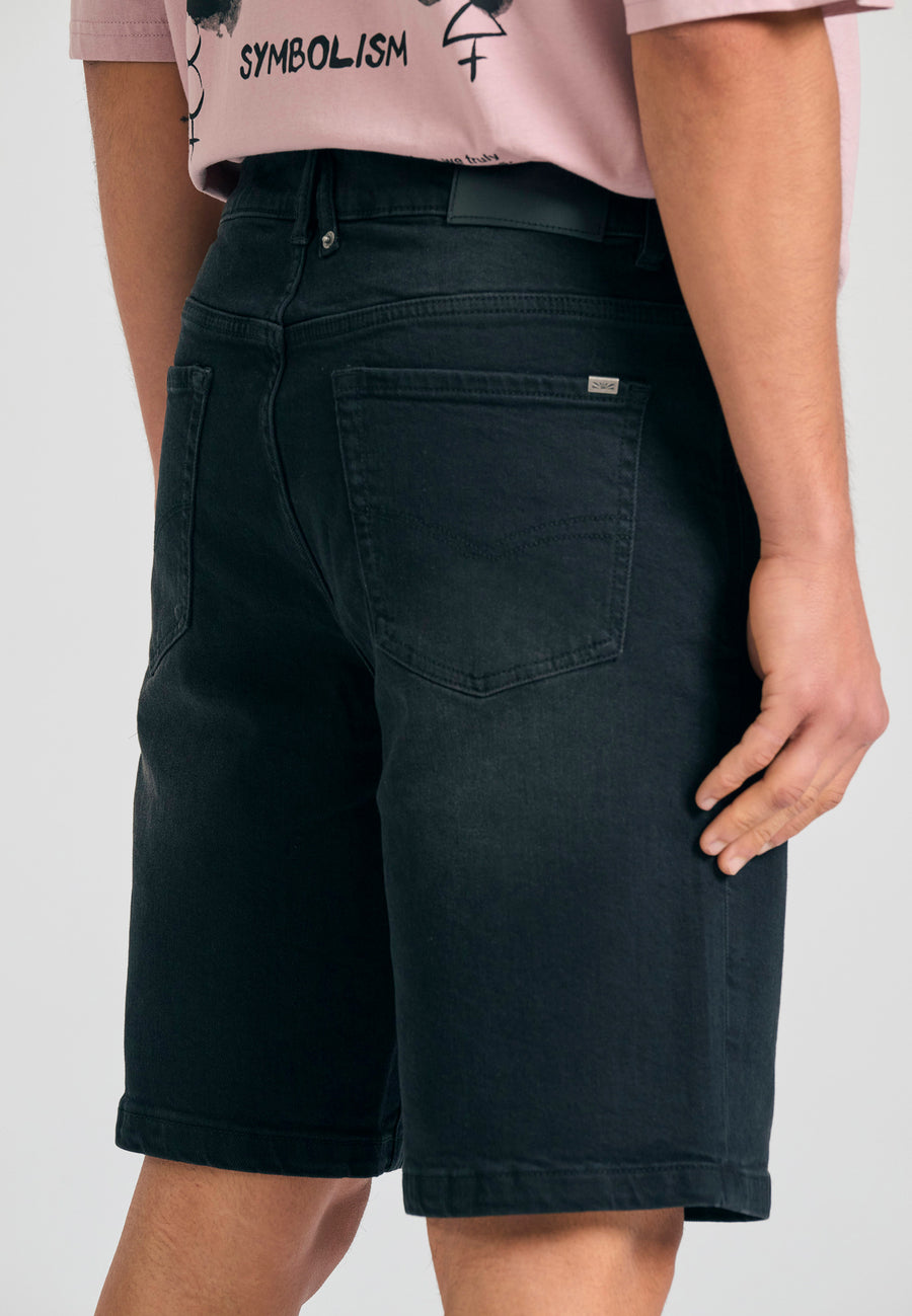 Pantaloni scurți din denim pentru bărbați cu efecte spălate - Negru