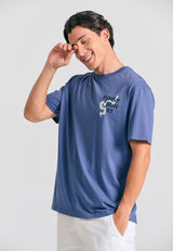 Tricou cu croială lejeră și imprimeu grafic cu rame - Indigo