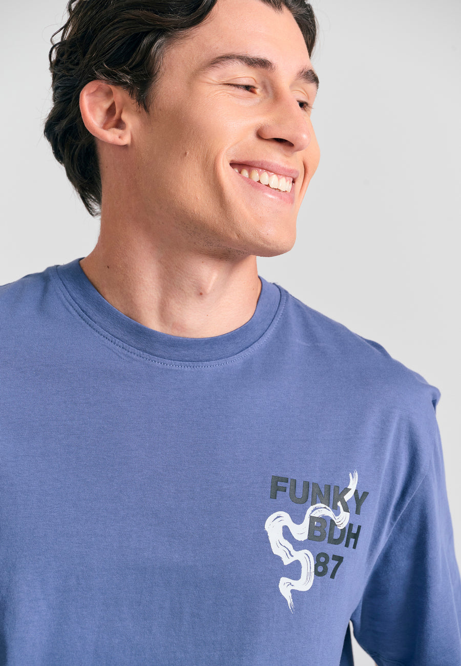 Tricou cu croială lejeră și imprimeu grafic cu rame - Indigo