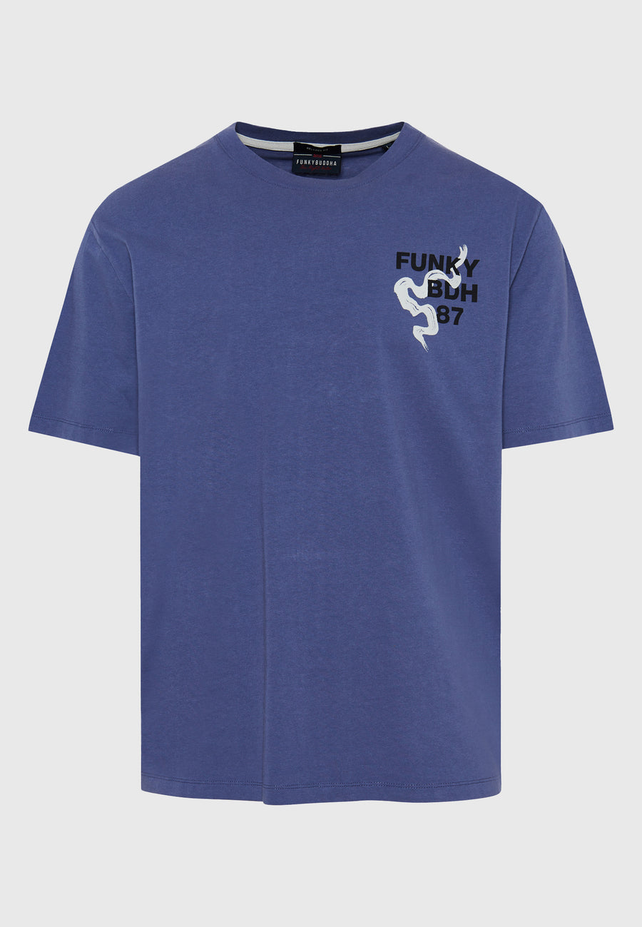Tricou cu croială lejeră și imprimeu grafic cu rame - Indigo