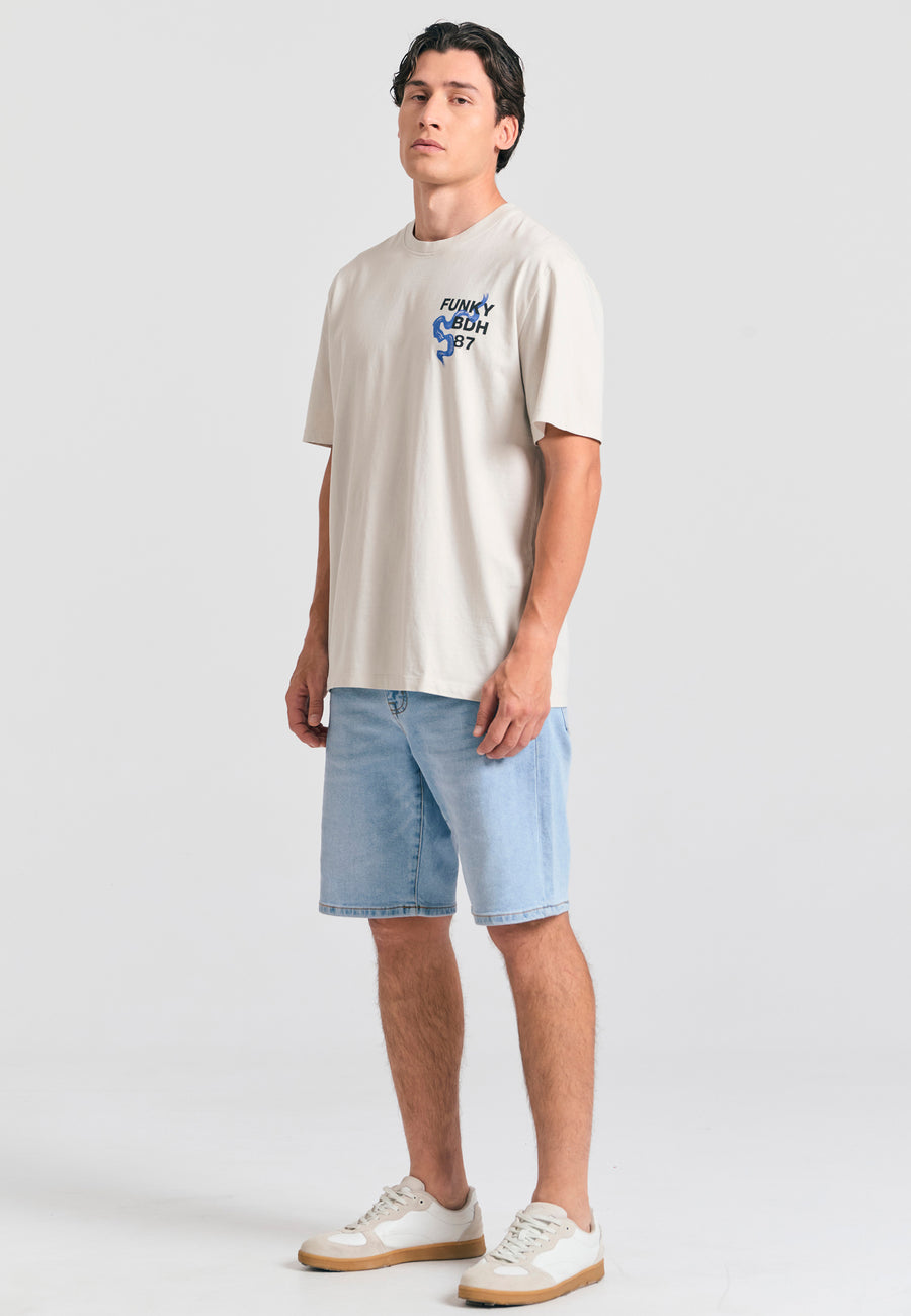 Tricou cu croială lejeră și imprimeu grafic cu rame - Mist