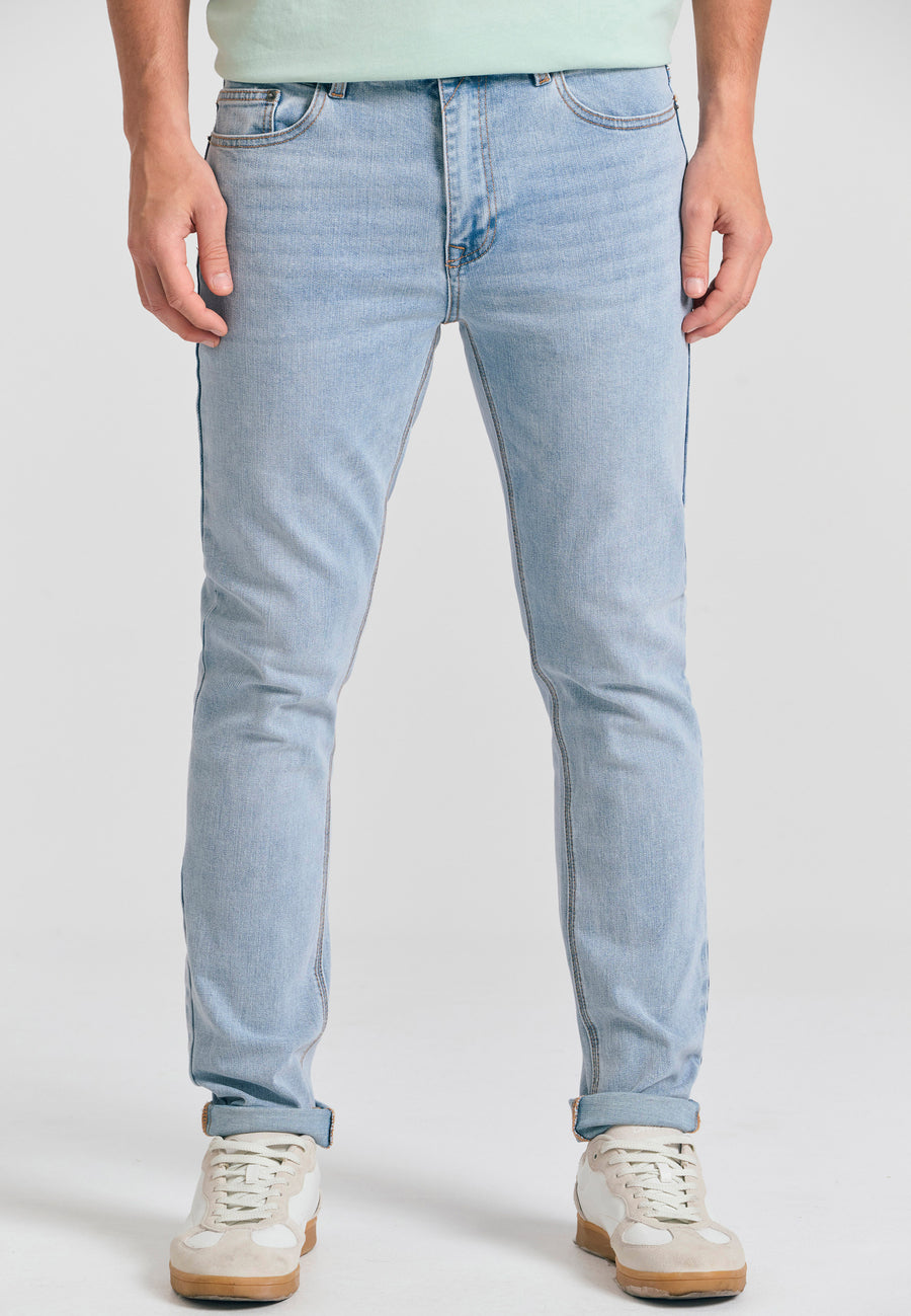 Blugi slim fit cu detalii cu mustăți - Albastru deschis