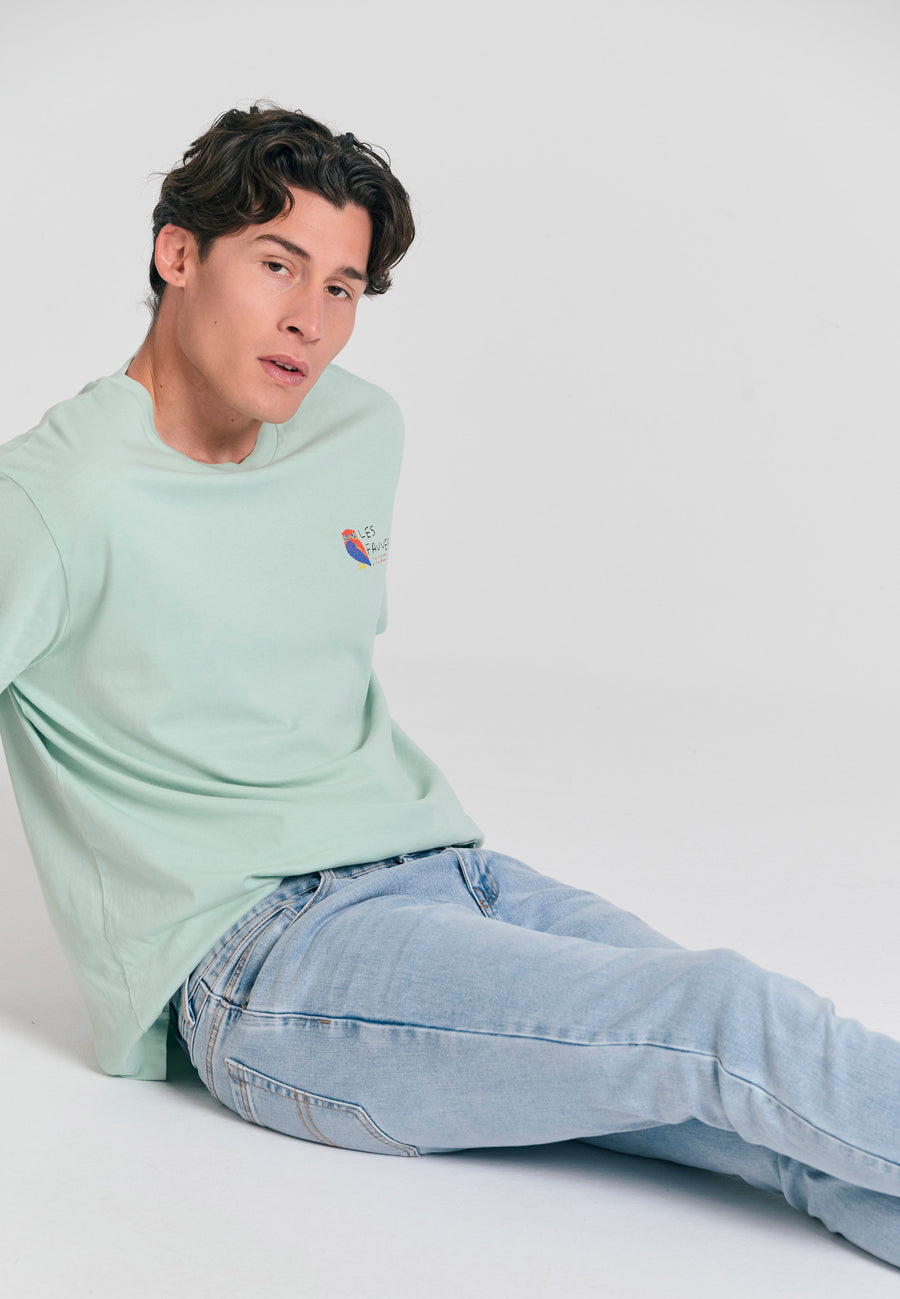 Blugi slim fit cu detalii cu mustăți - Albastru deschis