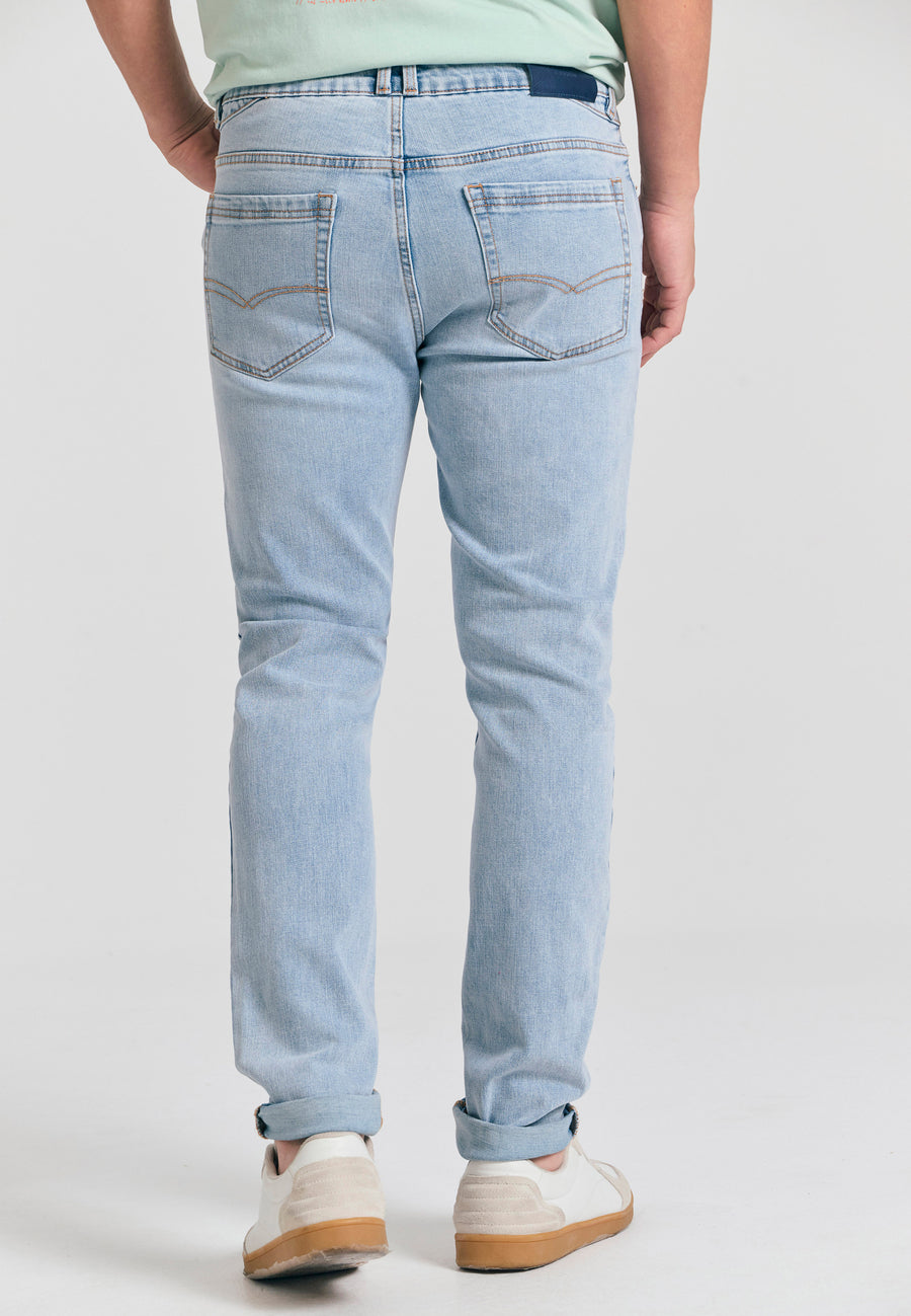Blugi slim fit cu detalii cu mustăți - Albastru deschis