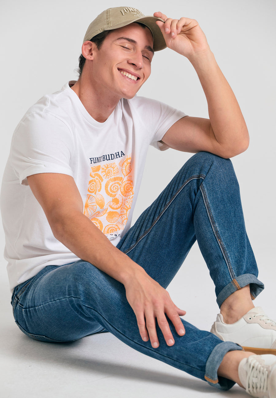 Blugi slim fit cu detalii cu mustăți - Albastru Md