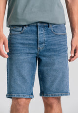 Pantaloni scurți din denim pentru bărbați cu efecte spălate - Albastru închis