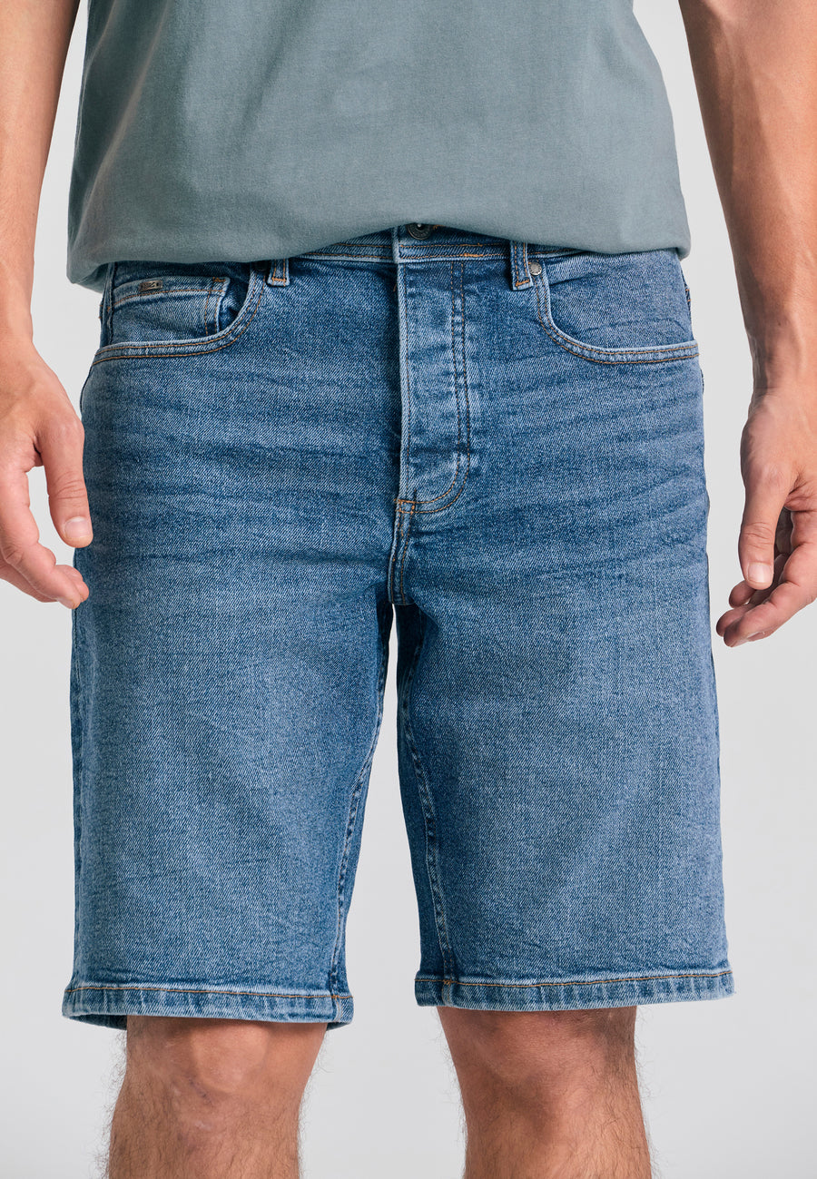 Pantaloni scurți din denim pentru bărbați cu efecte spălate - Albastru închis
