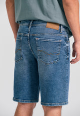 Pantaloni scurți din denim pentru bărbați cu efecte spălate - Albastru închis