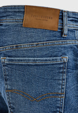 Pantaloni scurți din denim pentru bărbați cu efecte spălate - Albastru închis