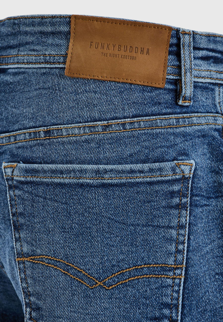 Pantaloni scurți din denim pentru bărbați cu efecte spălate - Albastru închis