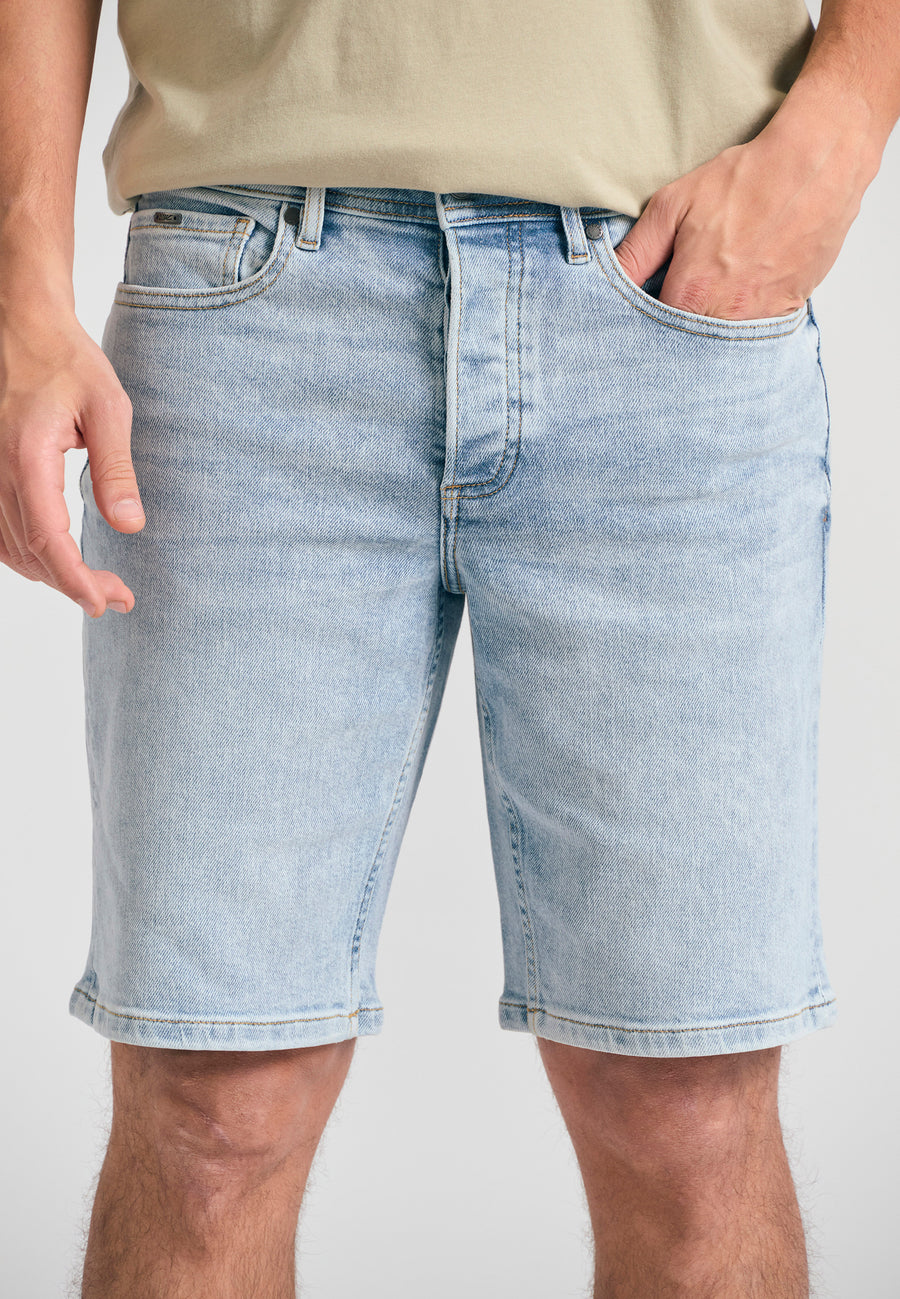 Pantaloni scurți din denim pentru bărbați cu efecte spălate - Albastru deschis