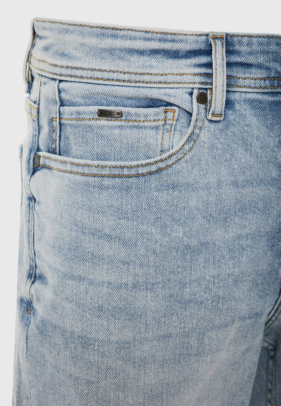 Pantaloni scurți din denim pentru bărbați cu efecte spălate - Albastru deschis
