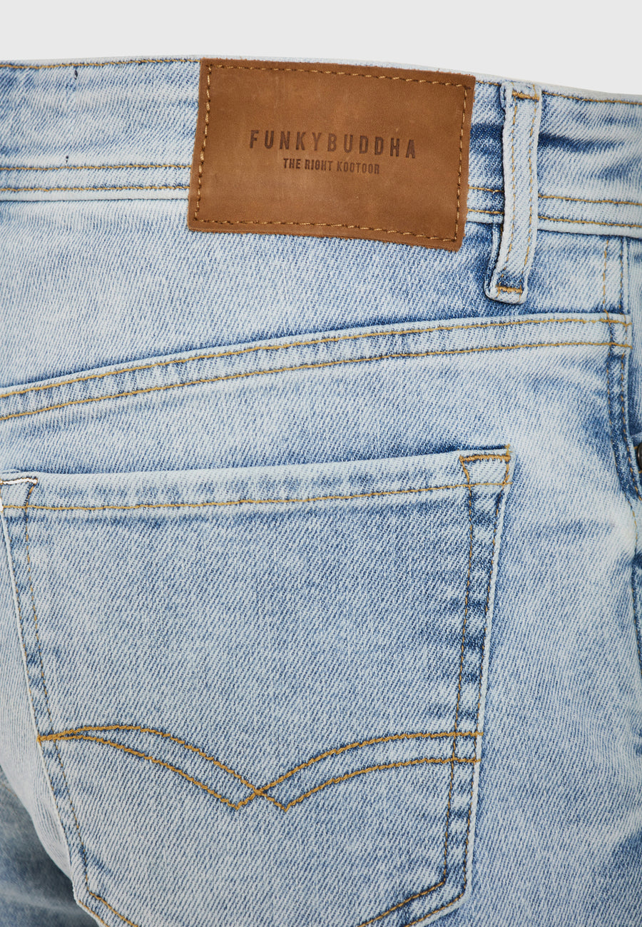 Pantaloni scurți din denim pentru bărbați cu efecte spălate - Albastru deschis
