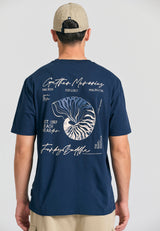 Tricou cu croială lejeră și imprimeu grafic pe spate - Bleumarin