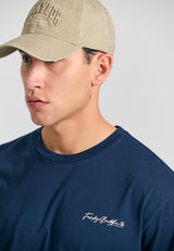 Tricou cu croială lejeră și imprimeu grafic pe spate - Bleumarin