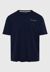 Tricou cu croială lejeră și imprimeu grafic pe spate - Bleumarin